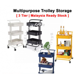 3 Tier Multi-functional Metal Trolley Storage Rack Office Shelves Book Shelving Toys Storage with Handle