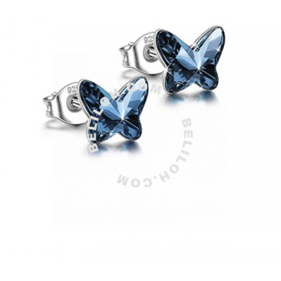 Glamorousky 925 Sterling Silver Fashion Temperament Butterfly Stud Earrings with Blue Cubic Zirconia