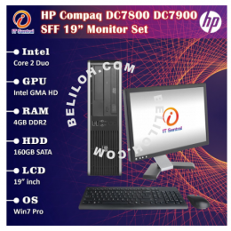 19" Monitor set 4GB RAM 160GB HDD HP Compaq DC7800 DC7900 SFF desktop PC murah REFURBISHED CPU full complete 19 inch
