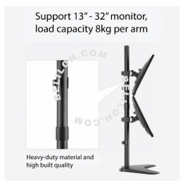 Brateck LDT12-T02V 13-32" Dual Monitor Stand 2 Monitor Vertical Stand Stake Stand Up Down Stand Upright Top Bottom Stand