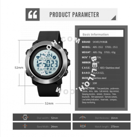 [LOCAL SELLER] SKMEI 1511 1512 High Quality Smart Watch Dynamic Heart Rate Reminder Waterproof Wristwatch Sport Watches