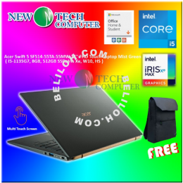 LAPTOP Acer Swift 5 SF514-55TA-55MW 14'' FHD Touch Laptop Mist Green ( I5-1135G7, 8GB, 512GB SSD, Iris Xe, W10, HS )