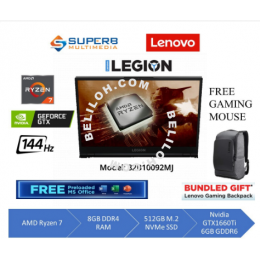 Lenovo Legion 5 R7 82B10092MJ laptop (AMD Ryzen 7, 8gb ram, 512gb ssd, nvidia gtx1660ti 6gb, 15.6 fhd 144hz, win10, OPI, 2yr, black)